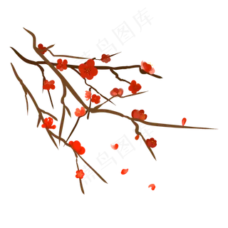 梅花落花手绘卡通图