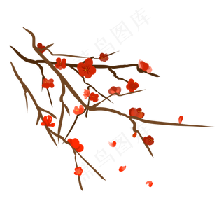 梅花落花手绘卡通图