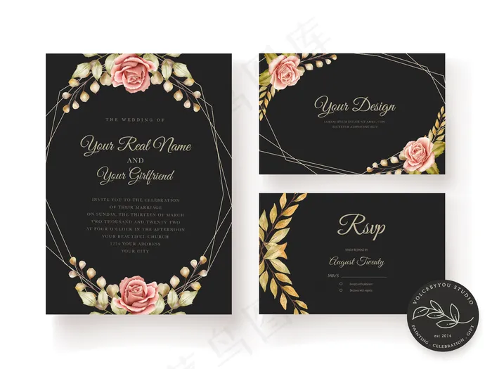 鲜花婚礼卡eps,ai矢量模版下载