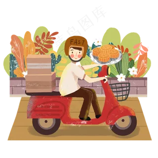 外卖送月饼中秋男生png素材