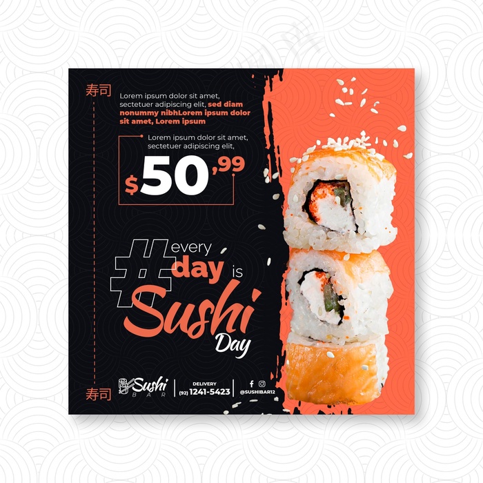 日本餐厅方形宣传单,DM传单模板