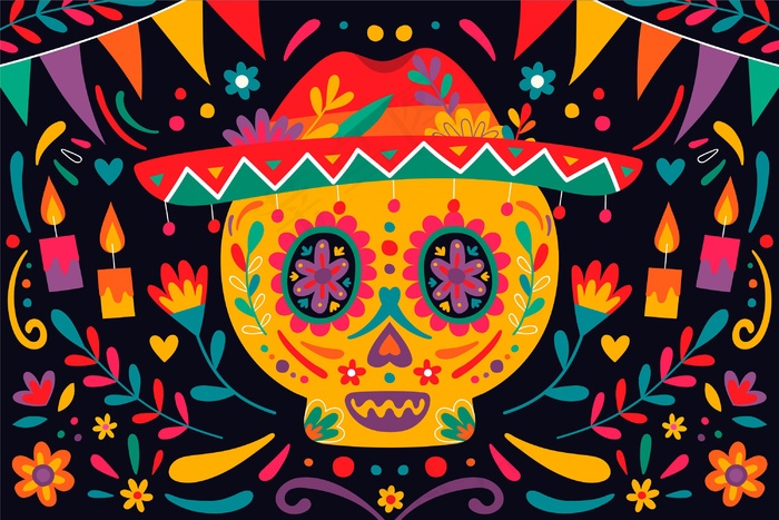 手绘dia de muertos背景eps,ai矢量模版下载
