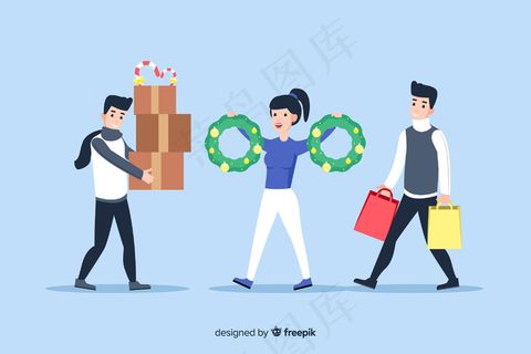 卡通穿着冬装拿着礼物