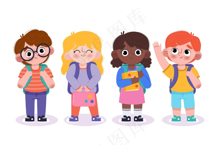 手绘的孩子们回到学校