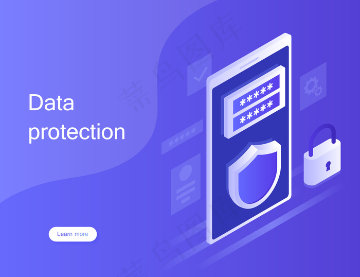 个人数据保护概念，网页横幅banner。网络安全和隐私。流量加密，vpn，防病毒隐私保护。等轴测式现代插画eps,ai矢量模版下载