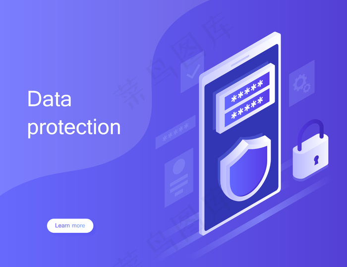 个人数据保护概念，网页横幅banner。网络安全和隐私。流量加密，vpn，防病毒隐私保护。等轴测式现代插画