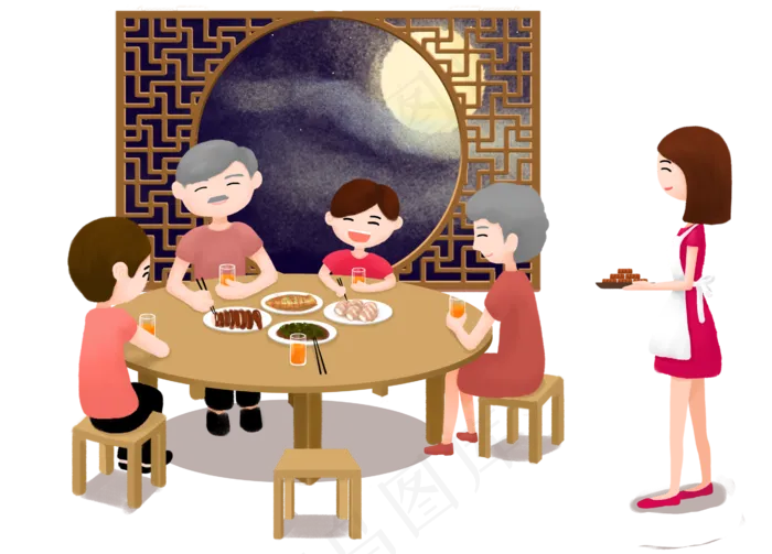 中秋节家人一起吃团圆饭(2600X1868(DPI:300))psd模版下载