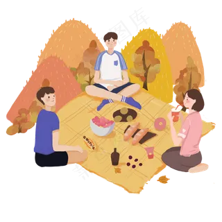 秋日少年少女郊游野餐金黄灌木P