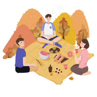 秋日少年少女郊游野餐金黄灌木P