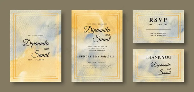 抽象黄蓝背景婚礼请柬