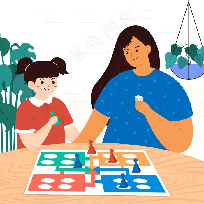 妈妈和女儿在玩ludo游戏eps,ai矢量模版下载