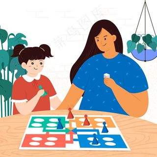 妈妈和女儿在玩ludo游戏