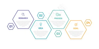 带有选项或步骤的业务流程信息图模板。具有细线的现代纸张布局。插图。