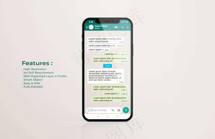 手机模型样机上的Whatsapp接口模板
