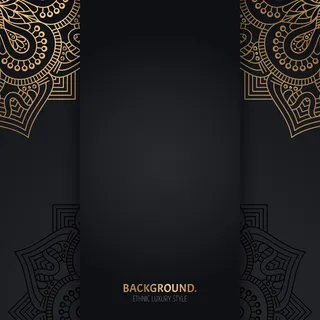 带有金色几何曼陀罗圈的伊斯兰黑色背景