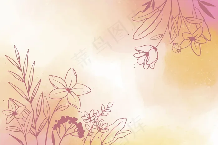 水彩复制空间背景与花卉eps,ai矢量模版下载