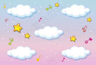 以旋律为主题的柔和天空背景上的空白云