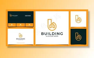 现代字母b标志建筑，房地产，承包商，建筑，咨询，投资。带名片