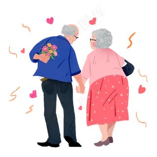 重阳节老人夫妻金婚暖色系卡通手