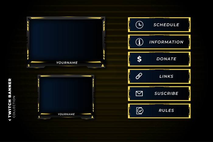 具有抽象黄色形状模板的twitch面板集eps,ai矢量模版下载