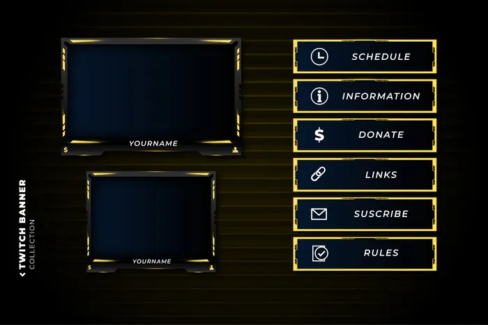 具有抽象黄色形状模板的twitch面板集eps,ai矢量模版下载