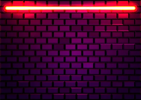 砖墙上的霓虹灯架。概念。 砖墙上的霓虹灯架。概念。