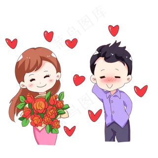 手绘卡通七夕节情侣