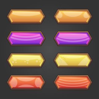 一套完整的水平按钮游戏弹出窗口，图标，窗口和元素