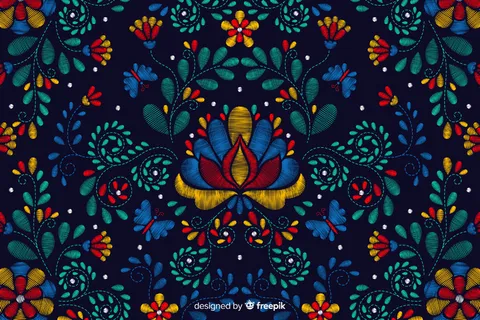 刺绣传统墨西哥花卉背景