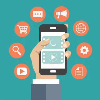 手持带有图标的手机