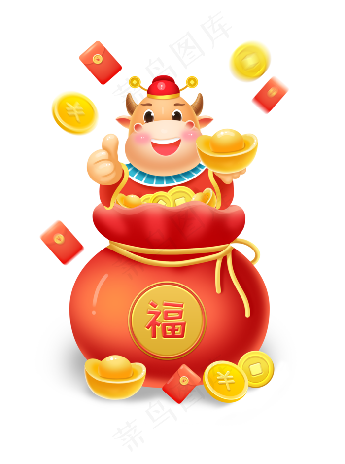 牛年喜庆立体福袋上的牛牛(2000X2689(DPI:300))psd模版下载