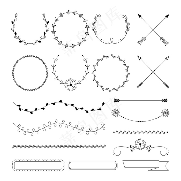 手绘装饰元素集eps,ai矢量模版下载