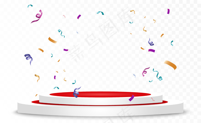 在透明的背景上有许多五颜六色的小彩带。节日活动和聚会。多色背景。五颜六色鲜艳的五彩纸屑孤立在讲台上。
