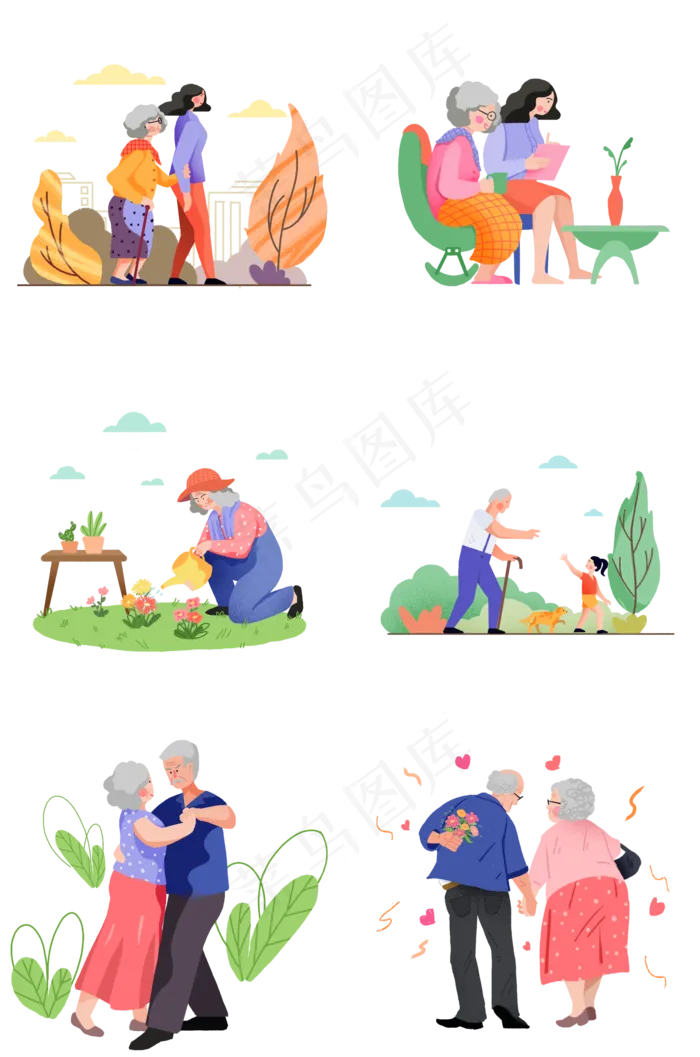 重阳节套图陪伴老人暖色系卡通手(2000X3020(DPI:300))psd模版下载