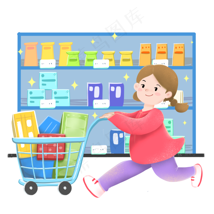 购物的小女孩插画