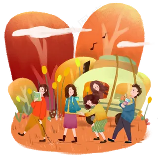 秋季秋日合家欢乐草地野餐图PNG