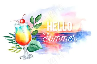 水彩画《夏日与海滩》和《鸡尾酒》