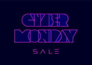 网络星期一在深蓝色背景上复古未来主义风格的排版