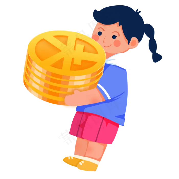 扁平风女孩抱金币(2000X2000(DPI:300))psd模版下载
