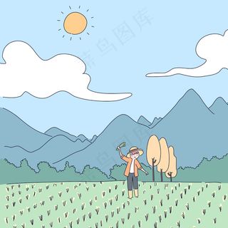 花园中的农民背景插图