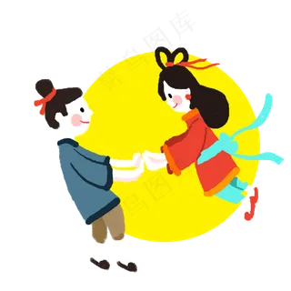古典月亮牛郎织女元素设计
