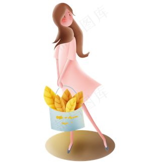 秋天采集树叶的女孩