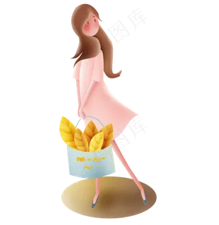 秋天采集树叶的女孩