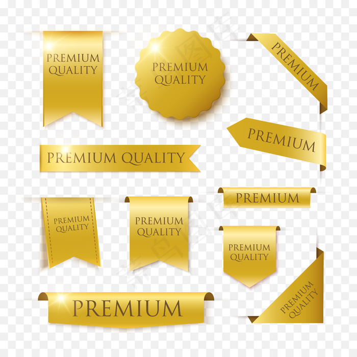优质矢量徽章和标签隔离在黑色背景上。金色奢华横幅banner。