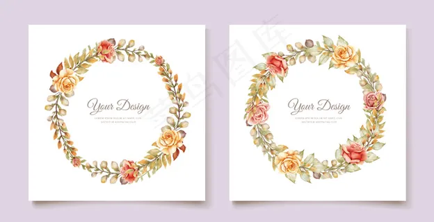 手绘水彩花卉结婚卡