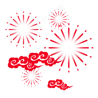 新年祥云贺烟花插画