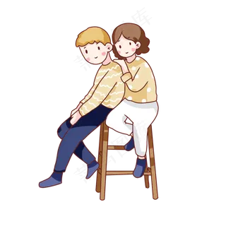 手绘卡通七夕节情侣