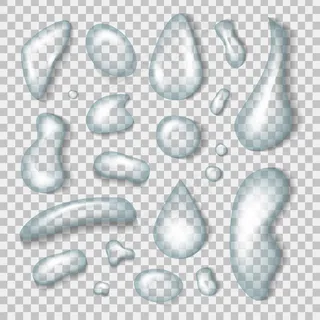 在透明的背景上收集真实的蓝色水滴。