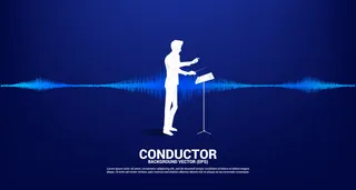 具有声波音乐均衡器背景的导体轮廓。