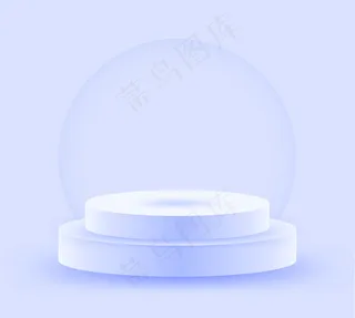 灯光照亮的浅蓝色圆形舞台讲台。